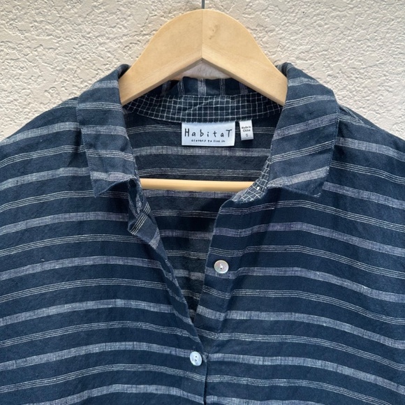 Habitat Tunic Top Women's Size S Linen Navy Striped Lagenlook Minimalist Boho - Picture 6 of 16